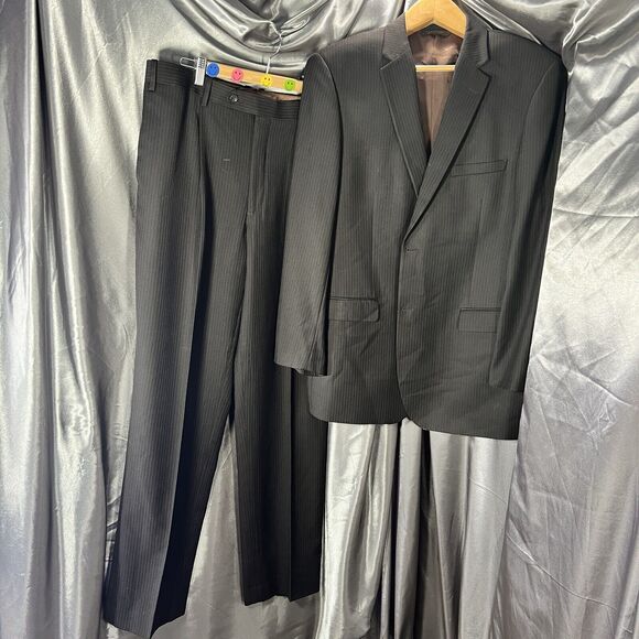 Caravelli 2-Pc Men's Suit Black Pin Superior 150s Blazer 44R Pants 38x44 FLAWS - Picture 2 of 16